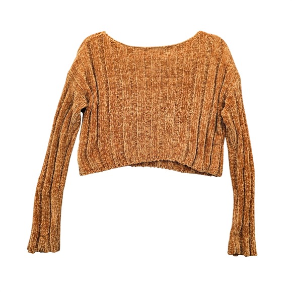 Yellow Crop Chenille Ribbed‎ Y2K Favlux Vintage Academia Cozy Sweater Small - Picture 2 of 14